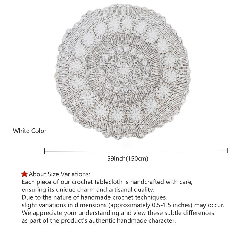 USTIDE 60 inch White Crochet Cotton Lace Tablecloth Elegant Floral Round Table Cloth Lace Dining Table Covers Kitchen Home Decor - Image 3